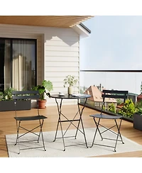 homfan 3-Piece Folding Bistro Set with 1 Table and 2 Chairs, Metal Patio for Balcony, Porch, Lawn, Indoor Outdoor Use
