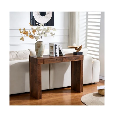 flynama 50" Walnut Wood Grain Bar Table with 2 Drawers