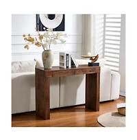 flynama 50" Walnut Wood Grain Bar Table with 2 Drawers
