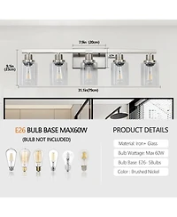 Busdays 31 Inch Modern 5 Light Bathroom Vanity Light Fixture Brushed Nickel with Clear Glass Shades for Bathroom Vanity Dressing Area No Bulbs