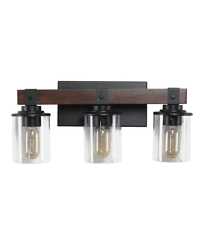 Busdays 19 Inch 3 Light Vanity Light Industrial Bathroom Wall Sconce with Glass Shades Wood Accent Modern Farmhouse Lighting Fixture No Bulbs