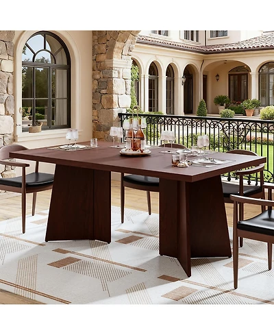 homfan 63 Farmhouse Dining Table for 4-6, Rectangular Kitchen with Thick Top and Engineered Wood Frame