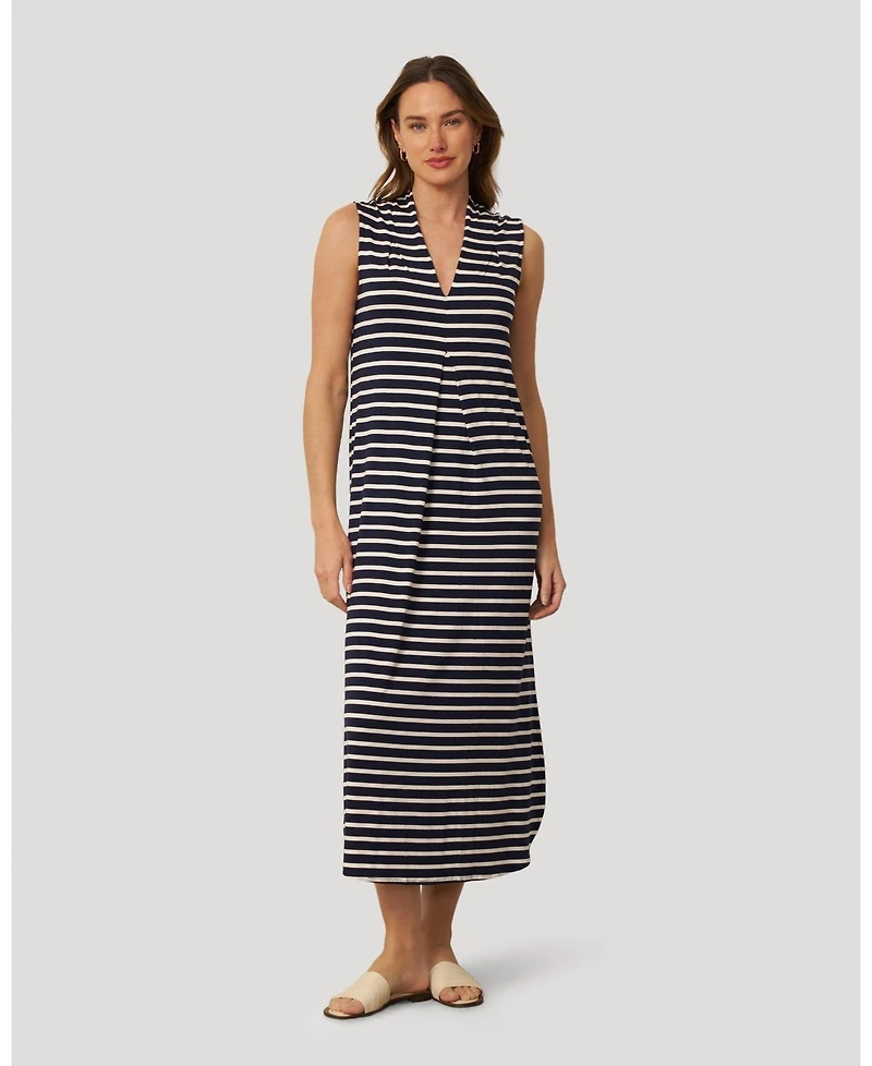 Cable & Gauge Women's Invert Pleat Stripe Maxi Dress