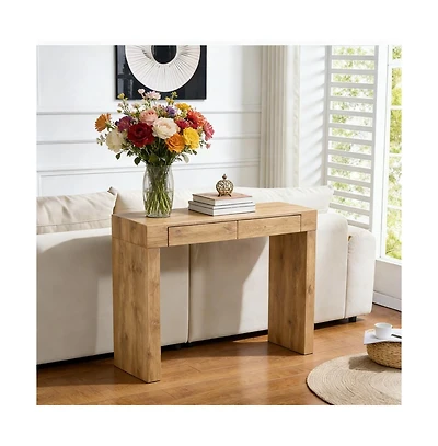 flynama 50" Natural Wood Grain Bar Table with 2 Drawers