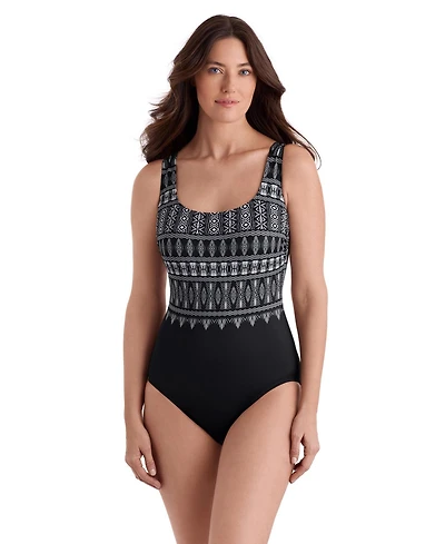 Longitude Women's Tribal Nights Double X-Back Tank Long Torso One-Piece Swimsuit