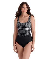 Longitude Women's Tribal Nights Double X-Back Tank Long Torso One-Piece Swimsuit