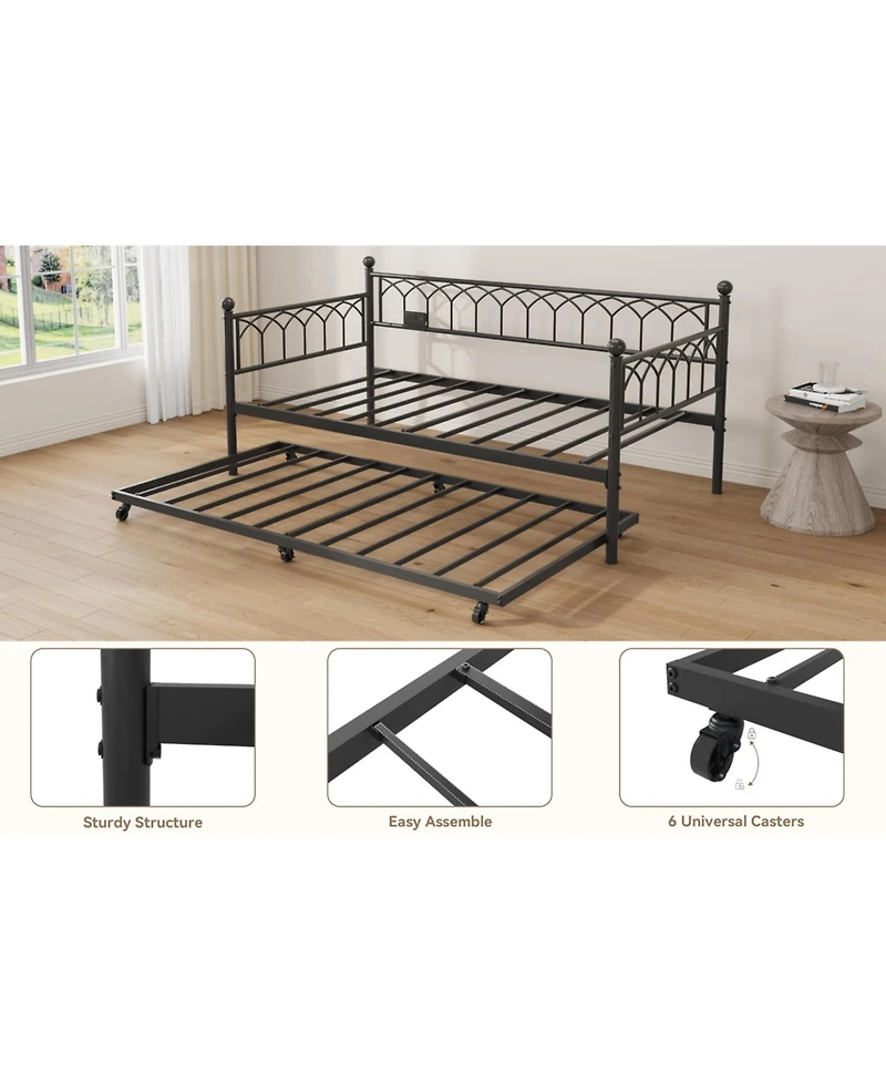 homfan Twin Metal Daybed with Led Lights and Charging Station