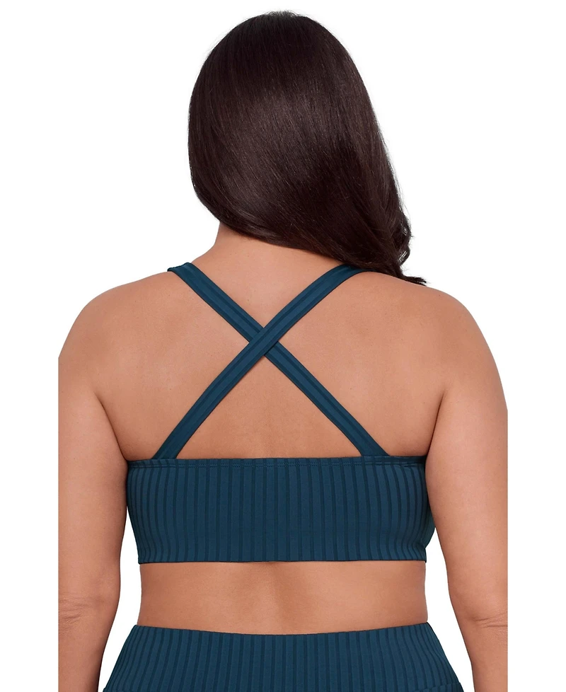 S3 Apparel Women's Supportive and Sculpting Ribbed Scoop-Neck Crossback Bralette Swimsuit Top