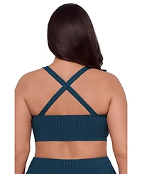 S3 Apparel Women's Supportive and Sculpting Ribbed Scoop-Neck Crossback Bralette Swimsuit Top