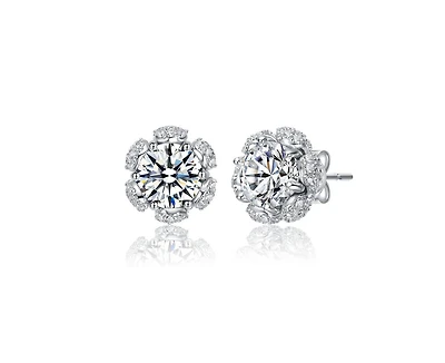 Rachel Glauber Elegant White Gold Palated Dainty Cz Flower Stud Earrings