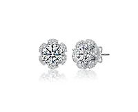 Rachel Glauber Elegant White Gold Palated Dainty Cz Flower Stud Earrings