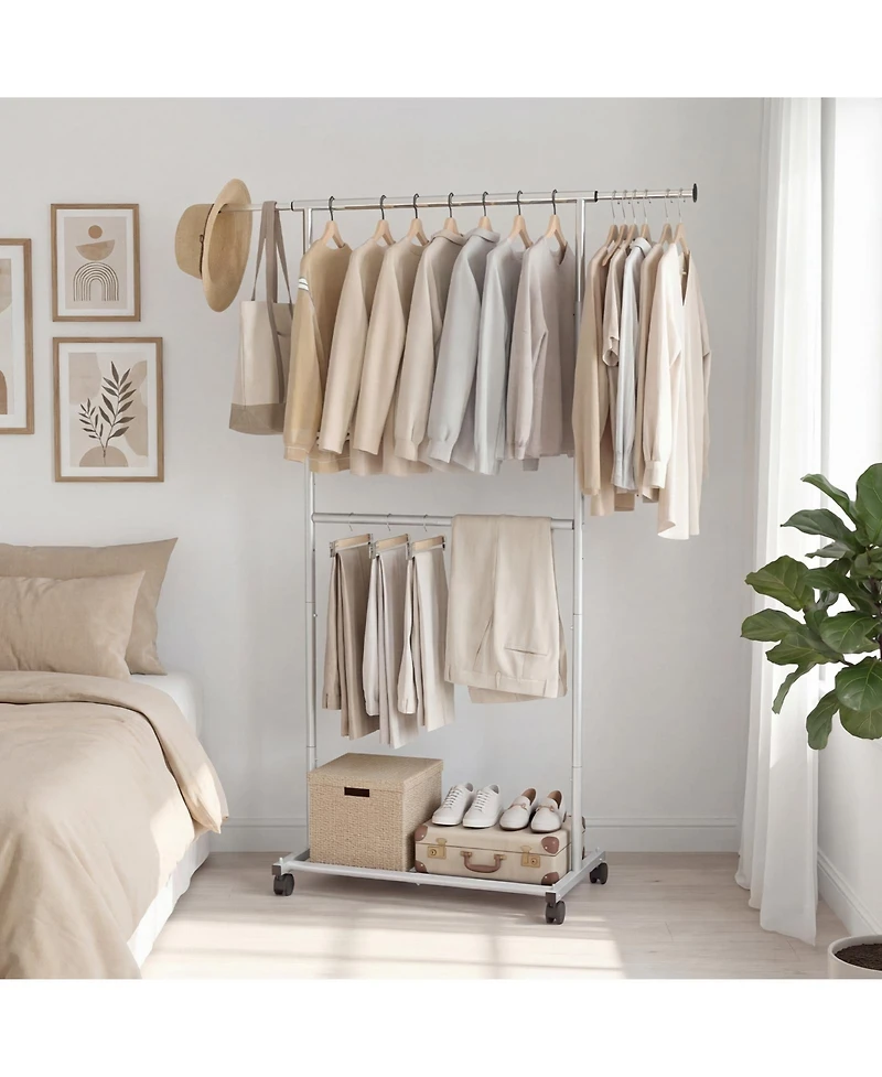 Costway Garment Rack with Extendable Rods, Clothes Stand on Wheels for , Dressing Rooms