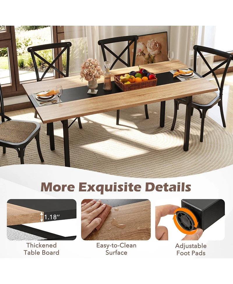 Gymax 71'' Long Large Wood Dinner Table 6 Ft Dining Table with Heavy-Duty Metal Frame