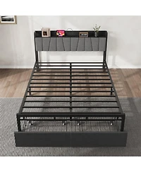 homfan Bed Frame with Storage Headboard, Platform Bed with Large Drawer and Charging Station