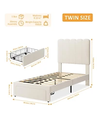 homfan Twin Upholstered Bed Frame with Headboard and Storage Drawer, Velvet Platform Wood Slats, No Box Spring Needed