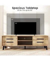 Gymax Tv Stand w/Sliding Doors Storage Shelves Cable Hole Support Legs for 65inch TVs