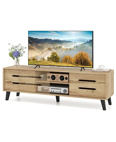 Gymax Tv Stand w/Sliding Doors Storage Shelves Cable Hole Support Legs for 65inch TVs