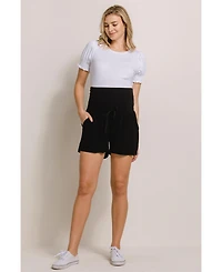 Hello Miz Maternity Relaxed Over-the-Belly Pull-On Shorts with Pockets