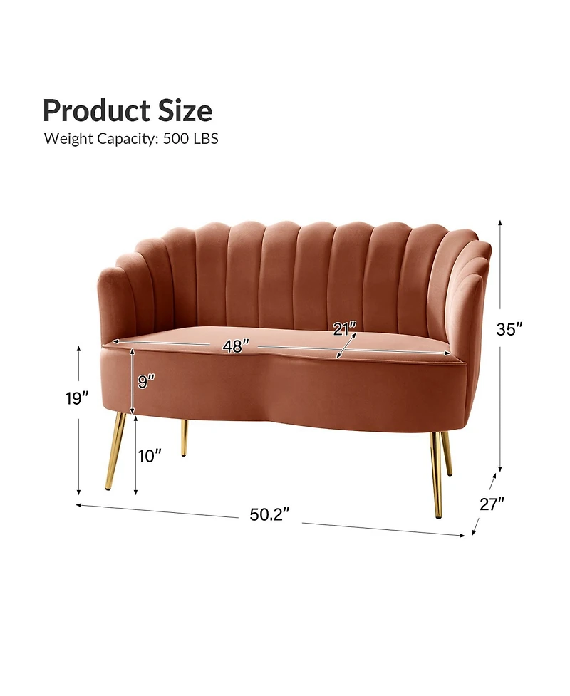 Hulala Home Hendrix Contemporary 50.2" Velvet Loveseat Sofa with Metal Legs