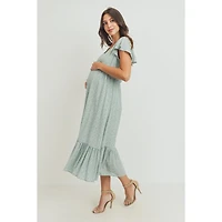 Hello Miz Maternity Flutter Sleeve V-Neck Empire Waist Midi Dress