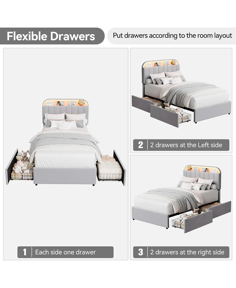 gaomon Twin Size Bed Frame with 2 Flexible Drawers