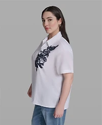 Karl Lagerfeld Paris Plus Cotton Short-Sleeve Top