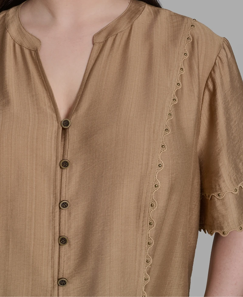 Karl Lagerfeld Paris Plus Rayon-Blend V-Neck Top