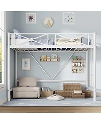 homfan Metal Loft Bed Frame with Ladder and 15.0 Guardrail, Space-Saving Steel Slats, No Box Spring Needed