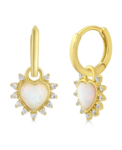 Simona Elegant White Opal Halo Heart Cz Charm Hoops