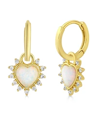 Simona Elegant White Opal Halo Heart Cz Charm Hoops