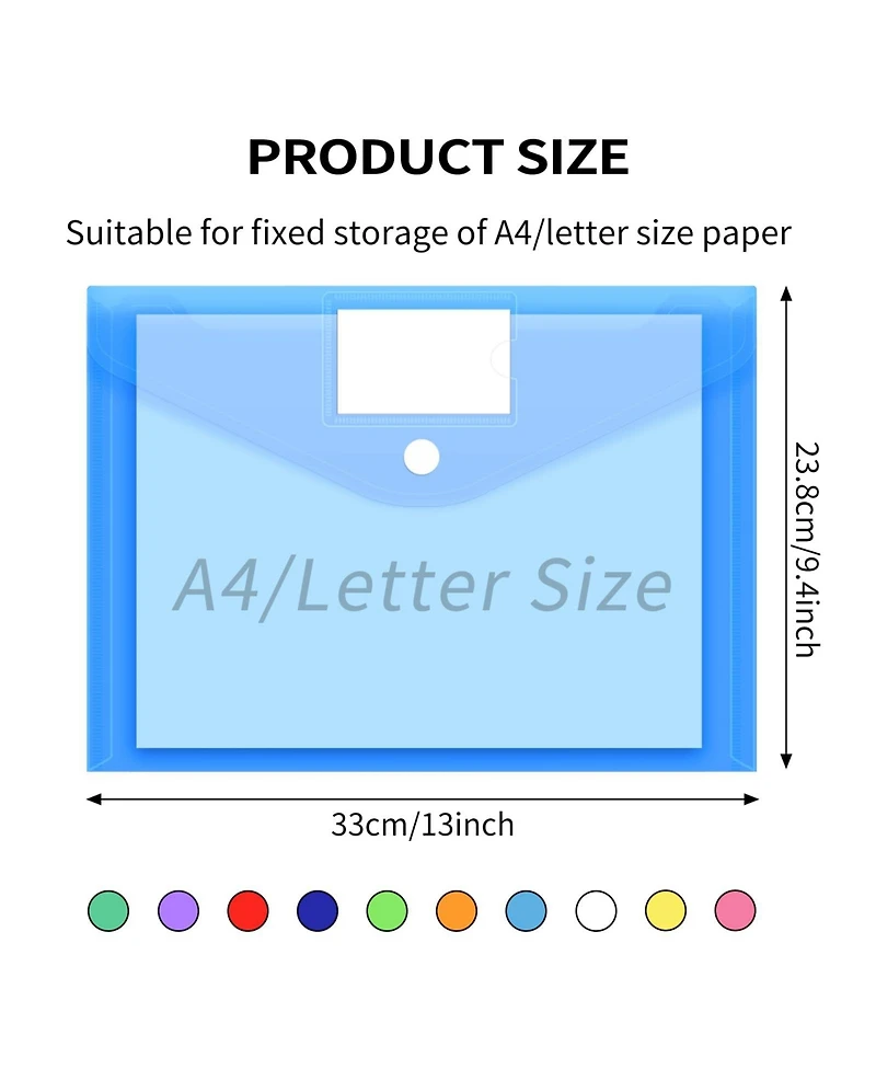 Gnuadz Plastic Envelopes File Folders Hook Loop Closure Label Pocket A4 School Office