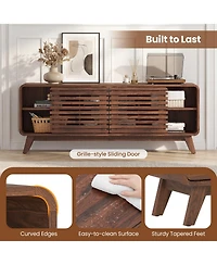 Gymax Tv Stand Mid Century Modern Entertainment Center with Grille-style Sliding Doors