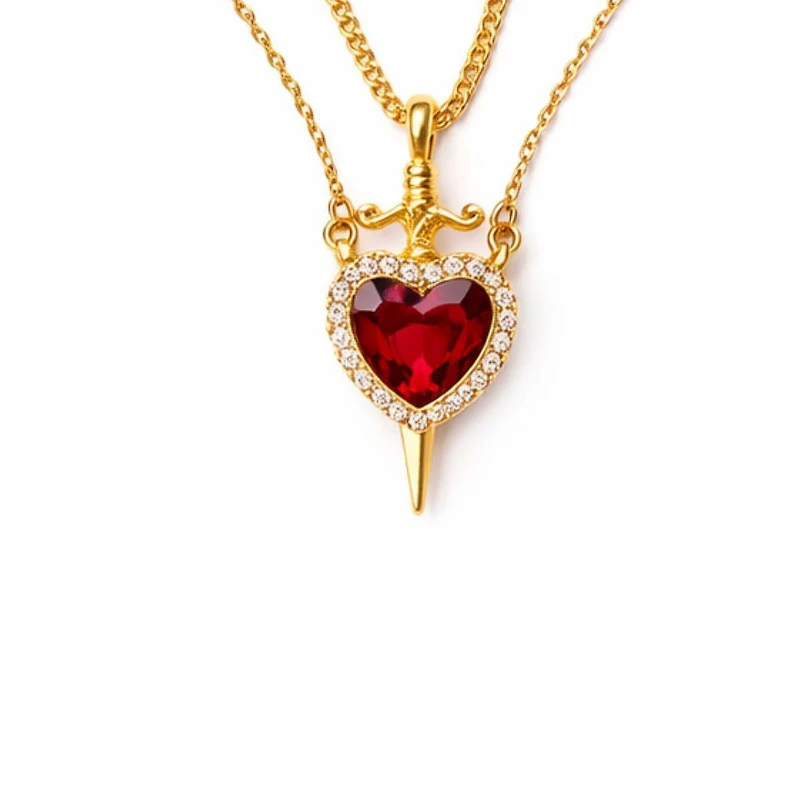 Rebl Jewelry Gold Heart and Dagger 2-Piece Necklace Set