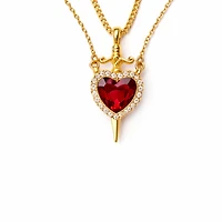 Rebl Jewelry Gold Heart and Dagger 2-Piece Necklace Set