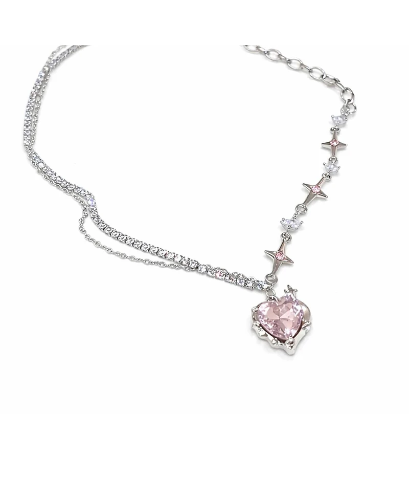 Rebl Jewelry Pink Heart Cross Necklace