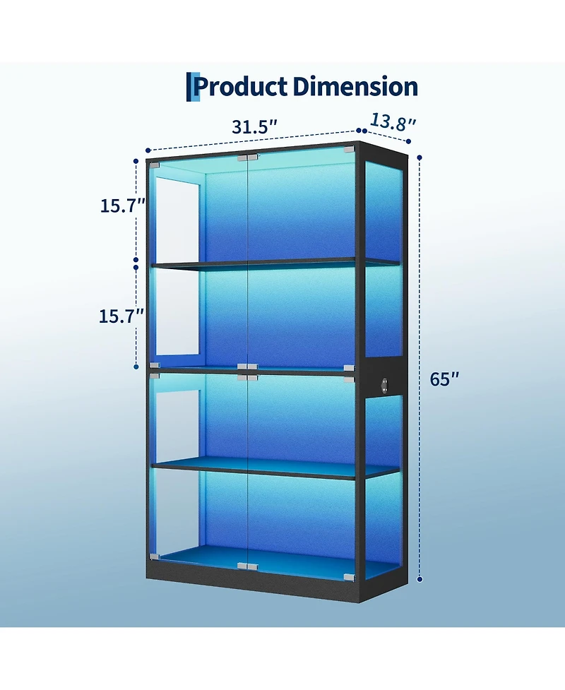 homfan Tempered Glass Display Cabinet with Motion Sensor Led Lighting and Built Usb, Usb C Charging Ports Secure Anti Tip Storage Organizer