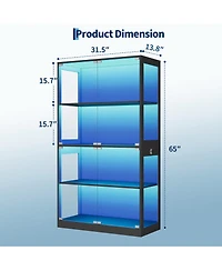 homfan Tempered Glass Display Cabinet with Motion Sensor Led Lighting and Built Usb, Usb C Charging Ports Secure Anti Tip Storage Organizer