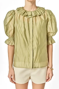 English Factory Women's Ruffled Short Sleeves Blouse