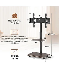 Gymax Rolling Tv Stand on Wheels with 30 Degree Tilt Mount Adjustable Shelf and Cable Management