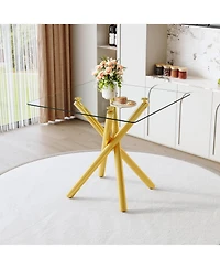flynama Modern Gold Cross-Leg Bar Table with Tempered Glass Top
