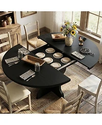 homfan Extendable Round to Oval Dining Table for 4-8, Farmhouse Kitchen Table with Self-Storing Leaf, Mdf Top, Metal Frame