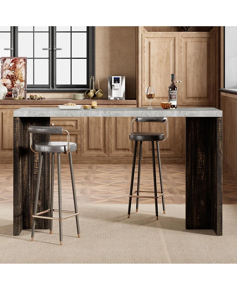 homfan Counter Height Bar Table for 4-6, 55 In Rectangular Pub Table with Faux Marble Top