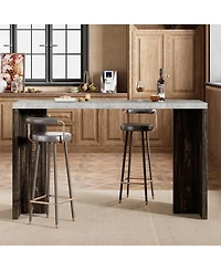 homfan Counter Height Bar Table for 4-6, 55 In Rectangular Pub Table with Faux Marble Top