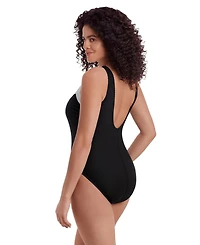 Longitude Women's Texture Luxe Sweetheart Inset Tank Long Torso One-Piece Swimsuit