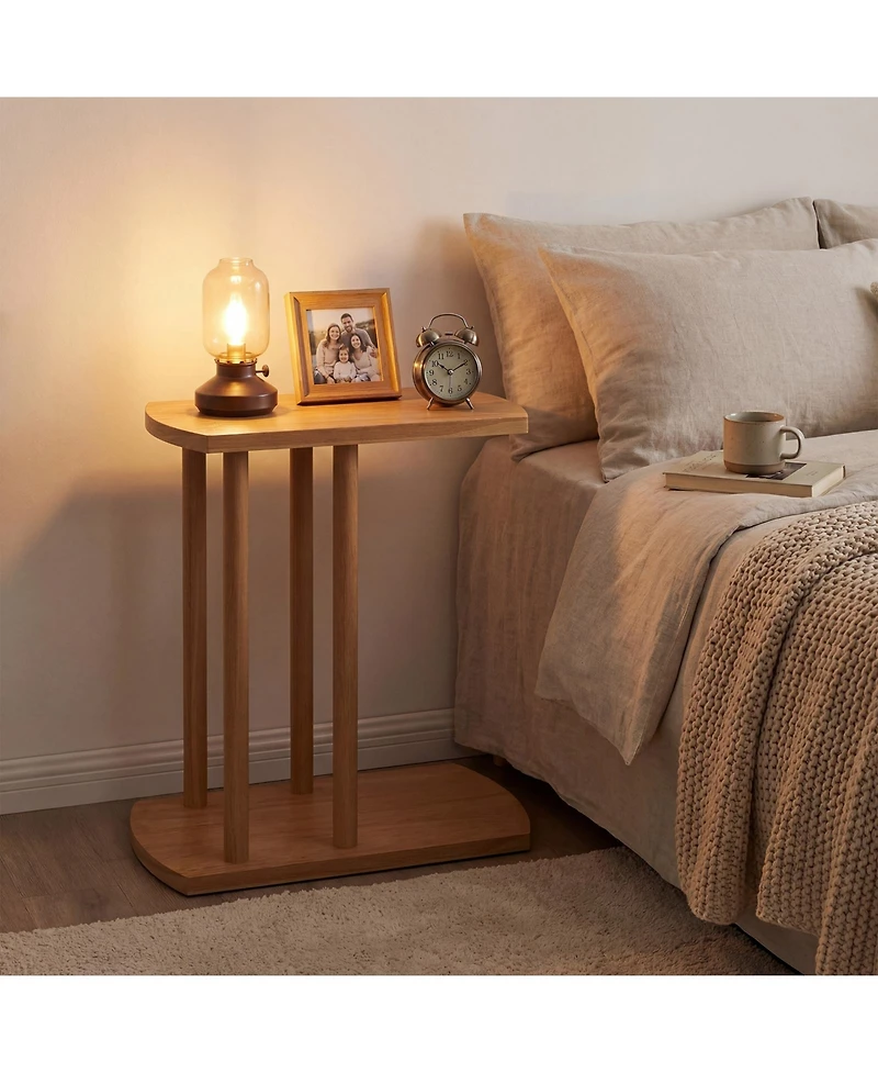 Slickblue 2-Tier C-Shaped Side Table Teak Wood with Thickened Top