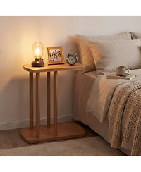 Slickblue 2-Tier C-Shaped Side Table Teak Wood with Thickened Top