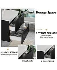 Thirtypeachy Modern Floating Vanity With Ceramic Sink,Fluted Wall-Mount Cabinet, 2 Drawers U-Shaped Cutout