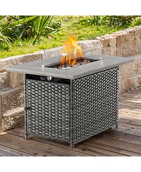 Pocassy Rectangular Propane Fire Pit with 50,000 Btu Output, Fire Pit Table for Outside Patio with volcanic Stones and Wind Guard