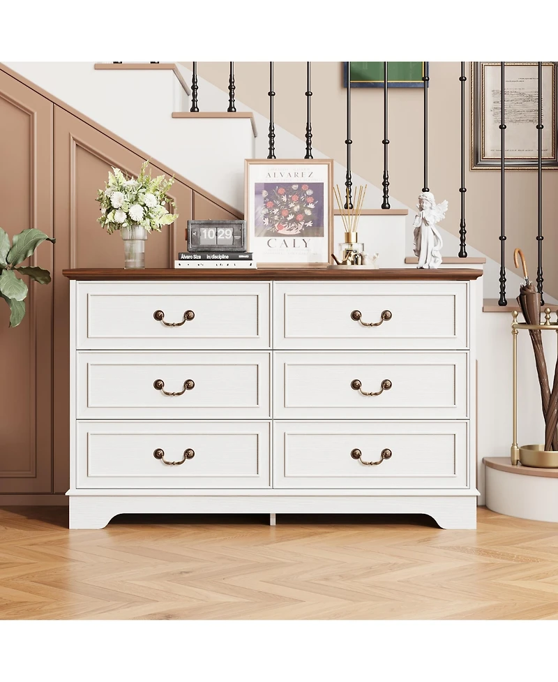 gaomon 6 Drawer Dresser For Bedroom, 47" Wide Double Chest of Drawers, Living Room, Hallway, Entryway