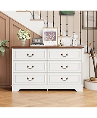 gaomon 6 Drawer Dresser For Bedroom, 47" Wide Double Chest of Drawers, Living Room, Hallway, Entryway